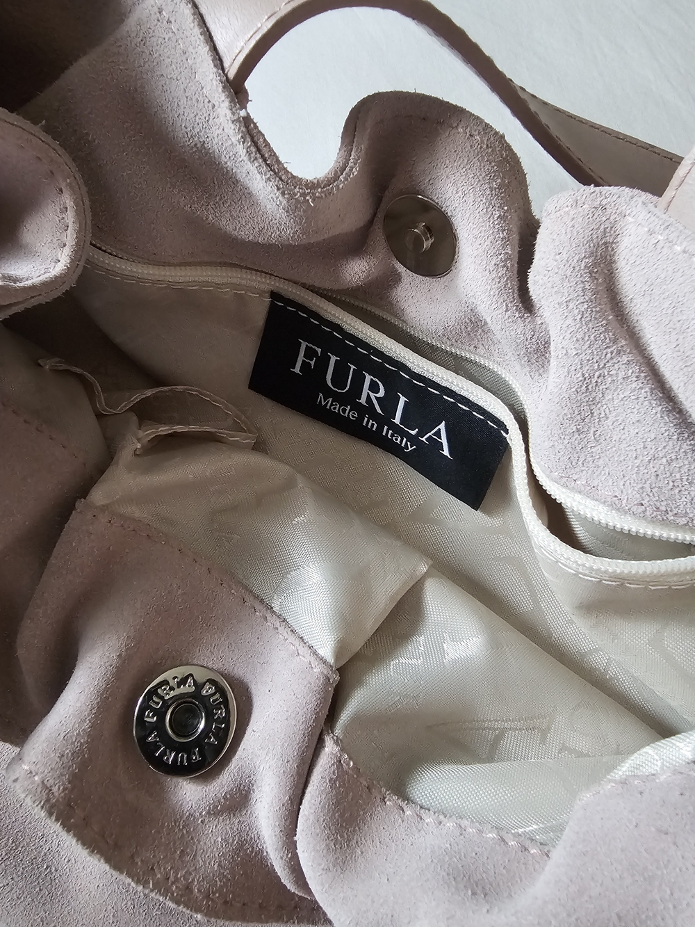 Furla Leather-Trim Suede Tote Bag in Light Pink - Women's Shoulder Bag - Picture 3 of 3